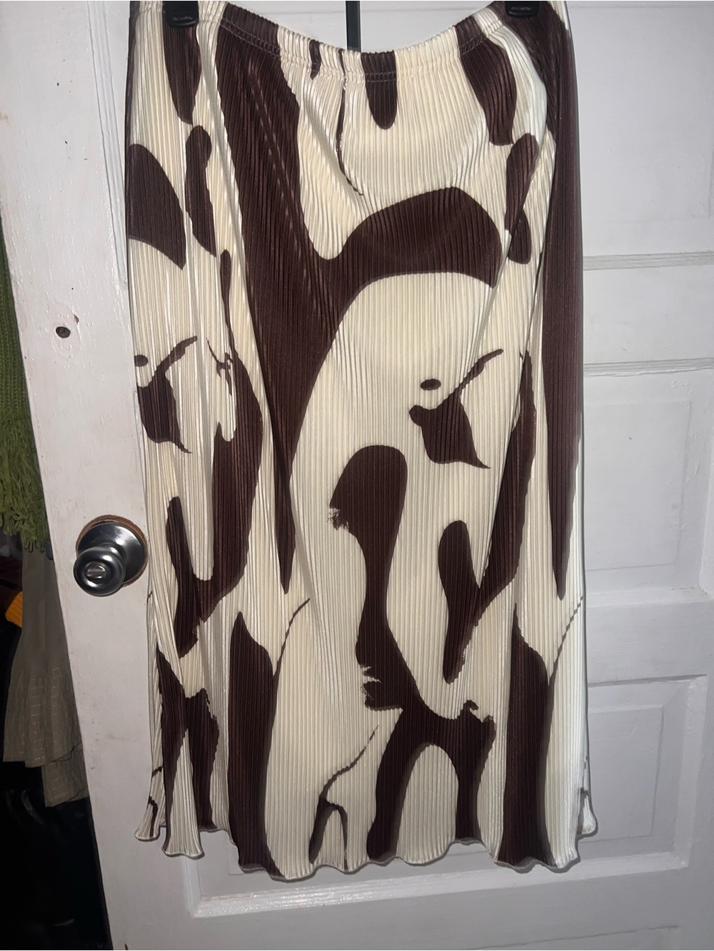 Brown & Cream Pleated A-Line Midi Skirt